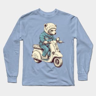 A cute teddy bear riding scooter bike Long Sleeve T-Shirt